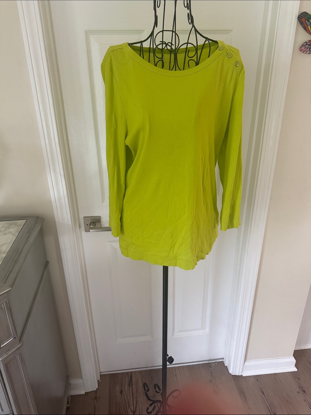 Elliott Lauren Lime Green Long-Sleeve Boatneck Top with Shoulder Buttons